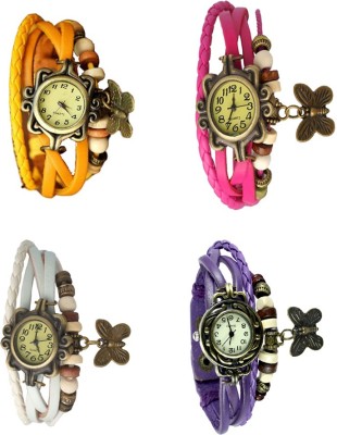 NS18 Vintage Butterfly Rakhi Combo of 4 Yellow, White, Pink And Purple Analog Watch  - For Women   Watches  (NS18)