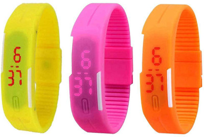 

Kissu Led Band Watch Combo of 3 Yellow, Pink And Orange Watch - For Couple