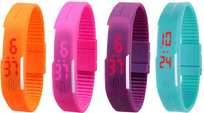

Kissu Led Magnet Band Combo of 4 Orange, Pink, Purple And Sky Blue Watch - For Men & Women