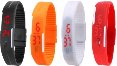 NS18 Silicone Led Magnet Band Watch Combo of 4 Black, Orange, White And Red Digital Watch  - For Couple   Watches  (NS18)