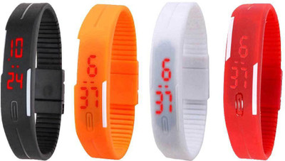 

Kissu Led Magnet Band Combo of 4 Black, Orange, White And Red Watch - For Men & Women