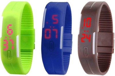 NS18 Silicone Led Magnet Band Combo of 3 Green, Blue And Brown Digital Watch  - For Boys & Girls   Watches  (NS18)