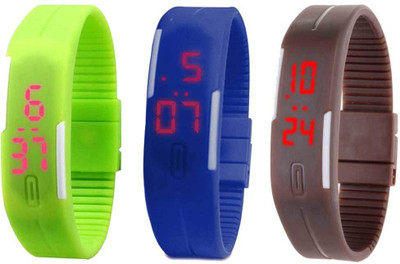 

NS18 Silicone Led Magnet Band Combo of 3 Green, Blue And Brown Watch - For Boys & Girls