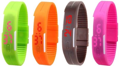 NS18 Silicone Led Magnet Band Combo of 4 Green, Orange, Brown And Pink Digital Watch  - For Boys & Girls   Watches  (NS18)