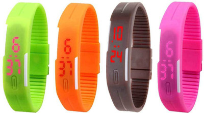 

Kissu Led Magnet Band Combo of 4 Green, Orange, Brown And Pink Watch - For Men & Women