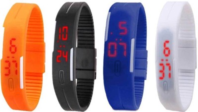 NS18 Silicone Led Magnet Band Combo of 4 Orange, Black, Blue And White Digital Watch  - For Boys & Girls   Watches  (NS18)