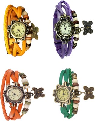 NS18 Vintage Butterfly Rakhi Combo of 4 Yellow, Orange, Purple And Green Analog Watch  - For Women   Watches  (NS18)