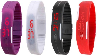 

Kissu Led Magnet Band Combo of 4 Purple, White, Black And Red Watch - For Men & Women