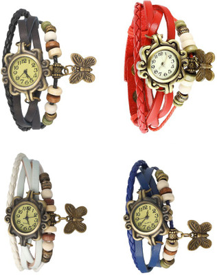 

Kissu Vintage Rakhi Combo of 4 Black, White, Red And Blue Watch - For Women