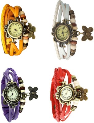 NS18 Vintage Butterfly Rakhi Combo of 4 Yellow, Purple, White And Red Analog Watch  - For Women   Watches  (NS18)