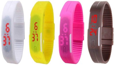 NS18 Silicone Led Magnet Band Combo of 4 White, Yellow, Pink And Brown Digital Watch  - For Boys & Girls   Watches  (NS18)