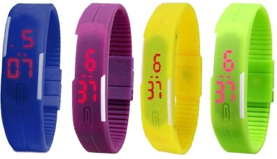 NS18 Silicone Led Magnet Band Combo of 4 Blue, Purple, Yellow And Green Digital Watch  - For Boys & Girls   Watches  (NS18)