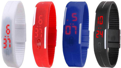 

NS18 Silicone Led Magnet Band Combo of 4 White, Red, Blue And Black Watch - For Boys & Girls