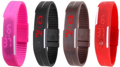 NS18 Silicone Led Magnet Band Watch Combo of 4 Pink, Black, Brown And Red Digital Watch  - For Couple   Watches  (NS18)
