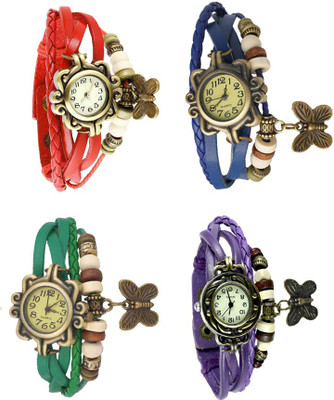 NS18 Vintage Butterfly Rakhi Combo of 4 Red, Green, Blue And Purple Analog Watch  - For Women   Watches  (NS18)