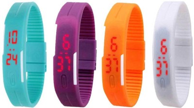 NS18 Silicone Led Magnet Band Combo of 4 Sky Blue, Purple, Orange And White Digital Watch  - For Boys & Girls   Watches  (NS18)