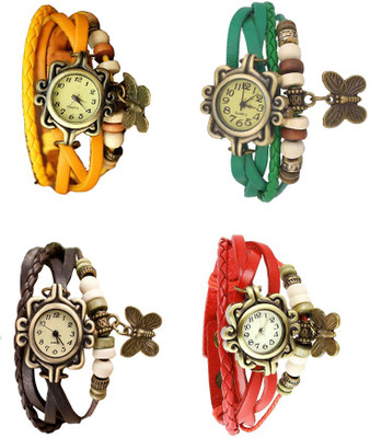 

NS18 Vintage Butterfly Rakhi Combo of 4 Yellow, Brown, Green And Red Watch - For Women