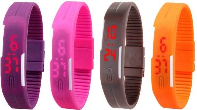 NS18 Silicone Led Magnet Band Combo of 4 Purple, Pink, Brown And Orange Digital Watch  - For Boys & Girls   Watches  (NS18)