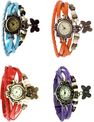 NS18 Vintage Butterfly Rakhi Combo of 4 Sky Blue, Red, Orange And Purple Analog Watch  - For Women   Watches  (NS18)