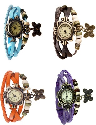 NS18 Vintage Butterfly Rakhi Combo of 4 Sky Blue, Orange, Brown And Purple Analog Watch  - For Women   Watches  (NS18)