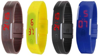 NS18 Silicone Led Magnet Band Combo of 4 Brown, Yellow, Black And Blue Digital Watch  - For Boys & Girls   Watches  (NS18)