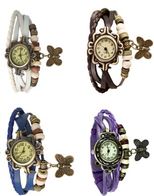 NS18 Vintage Butterfly Rakhi Combo of 4 White, Blue, Brown And Purple Analog Watch  - For Women   Watches  (NS18)