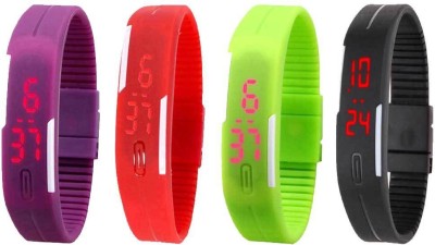 NS18 Silicone Led Magnet Band Combo of 4 Purple, Red, Green And Black Digital Watch  - For Boys & Girls   Watches  (NS18)