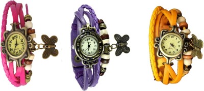 NS18 Vintage Butterfly Rakhi Combo of 3 Pink, Purple And Yellow Analog Watch  - For Women   Watches  (NS18)