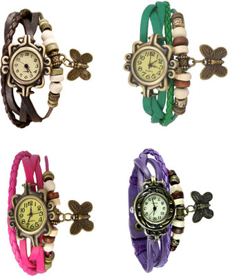 

Kissu Vintage Rakhi Combo of 4 Brown, Pink, Green And Purple Watch - For Women