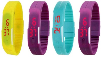 NS18 Silicone Led Magnet Band Watch Combo of 4 Yellow, Pink, Sky Blue And Purple Digital Watch  - For Couple   Watches  (NS18)