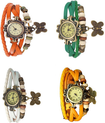 

Kissu Vintage Rakhi Combo of 4 Orange, White, Green And Yellow Watch - For Women