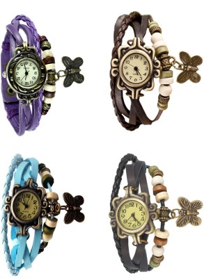 NS18 Vintage Butterfly Rakhi Combo of 4 Purple, Sky Blue, Brown And Black Analog Watch  - For Women   Watches  (NS18)