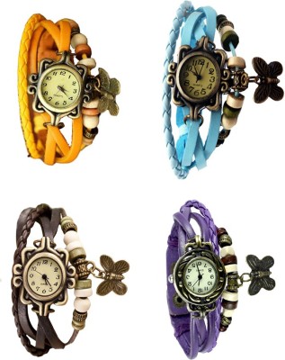 NS18 Vintage Butterfly Rakhi Combo of 4 Yellow, Brown, Sky Blue And Purple Analog Watch  - For Women   Watches  (NS18)