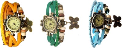 NS18 Vintage Butterfly Rakhi Watch Combo of 3 Yellow, Green And Sky Blue Analog Watch  - For Women   Watches  (NS18)