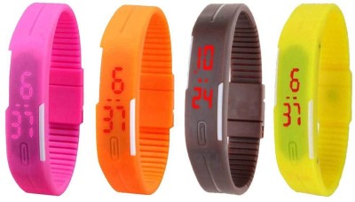 NS18 Silicone Led Magnet Band Combo of 4 Pink, Orange, Brown And Yellow Digital Watch  - For Boys & Girls   Watches  (NS18)