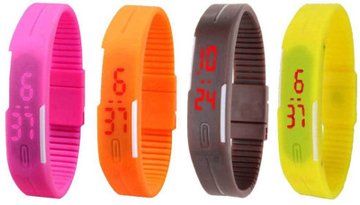 

Kissu Led Magnet Band Combo of 4 Pink, Orange, Brown And Yellow Watch - For Men & Women