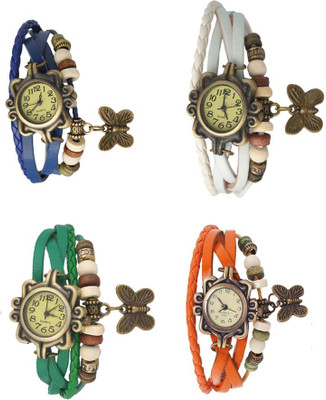 

Kissu Vintage Rakhi Combo of 4 Blue, Green, White And Orange Watch - For Women