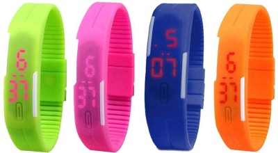 NS18 Silicone Led Magnet Band Combo of 4 Green, Pink, Blue And Orange Digital Watch  - For Boys & Girls   Watches  (NS18)