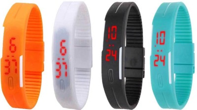 NS18 Silicone Led Magnet Band Watch Combo of 4 Orange, White, Black And Sky Blue Digital Watch  - For Couple   Watches  (NS18)