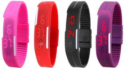 NS18 Silicone Led Magnet Band Watch Combo of 4 Pink, Red, Black And Purple Digital Watch  - For Couple   Watches  (NS18)