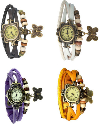 

NS18 Vintage Butterfly Rakhi Combo of 4 Black, Purple, White And Yellow Watch - For Women