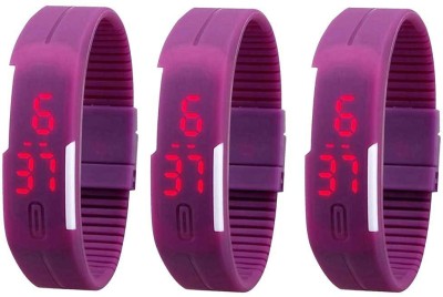 NS18 Silicone Led Magnet Band Combo of 3 Purple Digital Watch  - For Boys & Girls   Watches  (NS18)