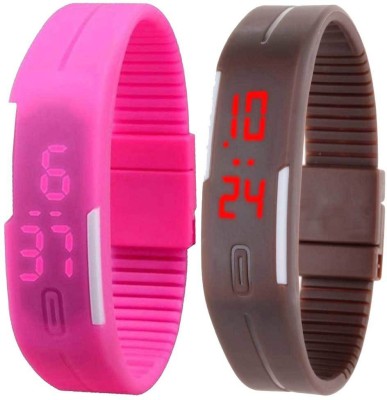 NS18 Silicone Led Magnet Band Set of 2 Pink And Brown Digital Watch  - For Boys & Girls   Watches  (NS18)