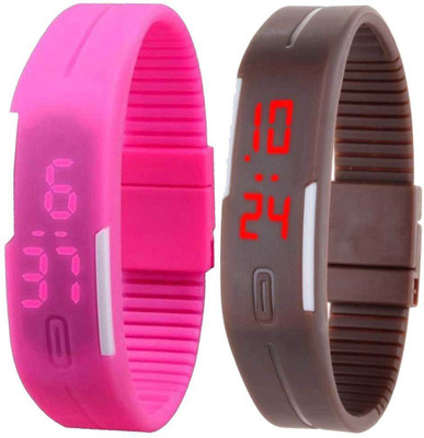 

NS18 Silicone Led Magnet Band Set of 2 Pink And Brown Watch - For Boys & Girls