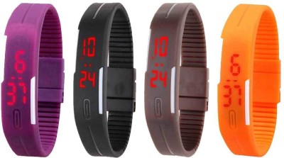 NS18 Silicone Led Magnet Band Combo of 4 Purple, Black, Brown And Orange Digital Watch  - For Boys & Girls   Watches  (NS18)