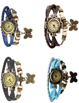 NS18 Vintage Butterfly Rakhi Combo of 4 Blue, Black, Brown And Sky Blue Analog Watch  - For Women   Watches  (NS18)