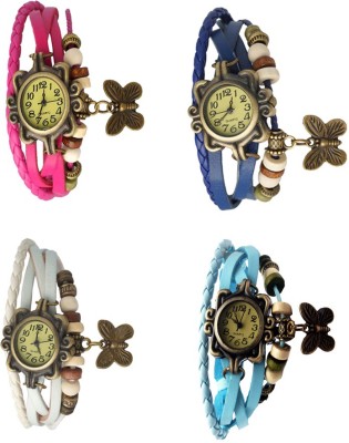 NS18 Vintage Butterfly Rakhi Combo of 4 Pink, White, Blue And Sky Blue Analog Watch  - For Women   Watches  (NS18)