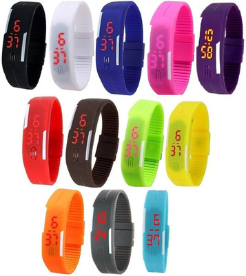 Haunt IMPORTED Unisex Multicolor Pack of 12 Rubber Jelly Slim Silicone Sports Led Smart Band Digital Watch  - For Boys & Girls   Watches  (Haunt)