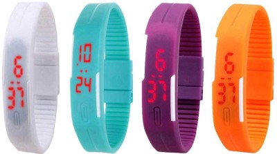 NS18 Silicone Led Magnet Band Combo of 4 White, Sky Blue, Purple And Orange Digital Watch  - For Boys & Girls   Watches  (NS18)