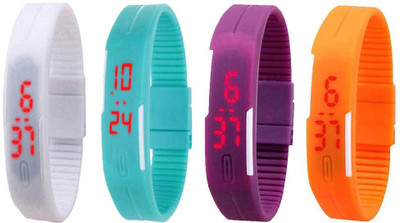 

Kissu Led Magnet Band Combo of 4 White, Sky Blue, Purple And Orange Watch - For Men & Women